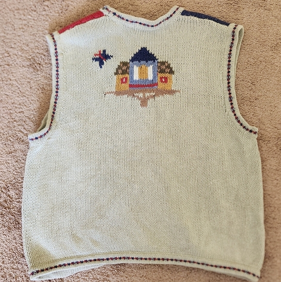 vtg Karen Scott sweater vest rabbits hearts kitschy cottage boho Birdhouse Med - Picture 2 of 7